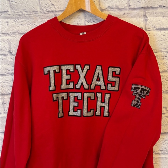 Independent Trading Company Tops - Texas Tech University Red Crewneck Sweatshirt Glitter Letter Graphic Size Large